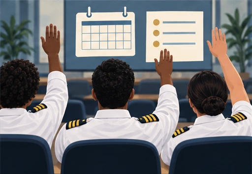AI illustration: Members participating in a meeting beside a calendar