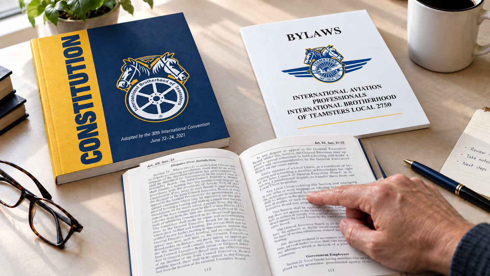 Illustrative study materials labeled IBT Constitution and Local 2750 Bylaws
